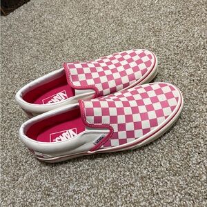 Vans Pink and White Checkered Slip-Ons